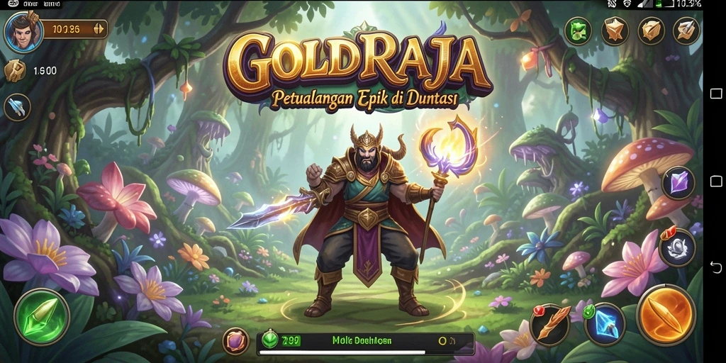 Screenshot permainan GOLDRAJA dengan karakter menjelajahi dunia fantasi yang menawan.