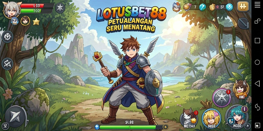 Tangkapan layar menunjukkan aksi seru dalam game LOTUSBET88 dengan karakter Anime.
