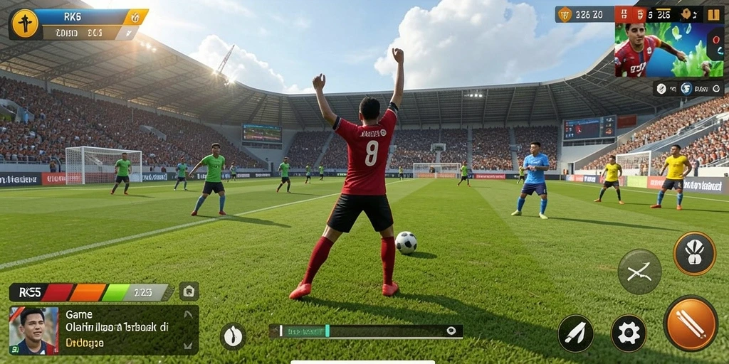 Tangkapan layar utama RK55 menampilkan aksi seru dalam pertandingan olahraga.