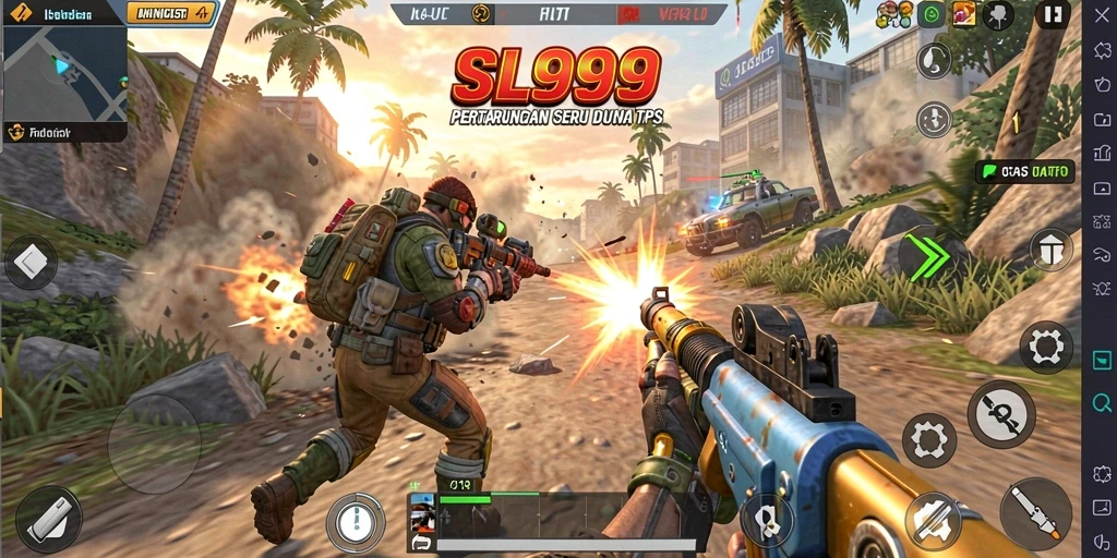 Screenshot utama SL999 menampilkan aksi pertempuran seru dalam game TPS.